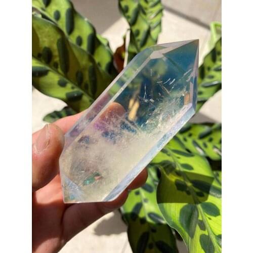 Natural white clear crystal double point crystal tower with electroplated halo 900-1000g