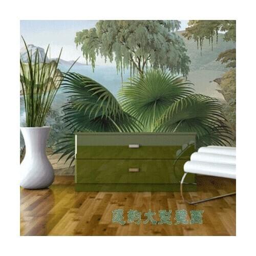 European painting a large mural painted wallpaper wide woods rainforest plants Custom Size
