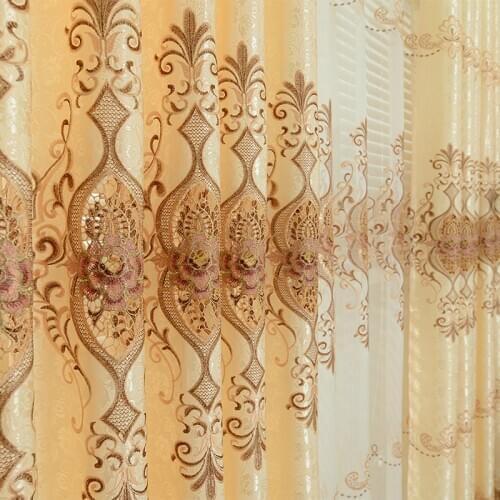 European Style Curtains for Living Dining Room Bedroom Luxury Hollow Embroidery Curtains Tulle Finished Product Customization