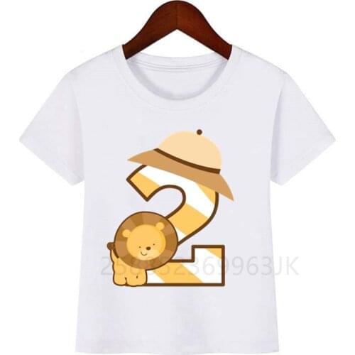 Baby Kids Cartoon Lion Birthday Number Name Print T Shirt Children Animal Birthday T-shirts Boy&Girl Funny Gift Tshirt Present