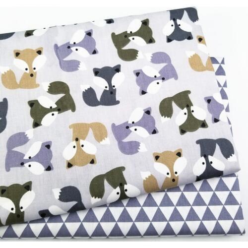 Grey Fox Cotton Patchwork Cloth Kids Twill Cotton Fabric for DIY Sewing Quilting Fat Quarters Material For Baby&Child