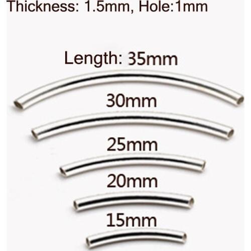 15mm-35mm 5 Sizes 925 Sterling Silver Curved Bent Tube Beads Jewelry Accessories For DIY Necklace Bracelets 30pcs/lot STB-S02