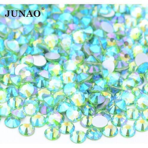 JUNAO SS6 8 10 12 16 20 30 Light Emerald AB Flat Back Rhinestones Glass Stones And Crystals Non Hot Fix Loose Strass