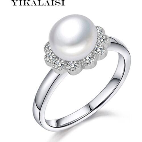 YIKALAISI 2017 New 100% natural real freshwater pearl jewelry rings for women 925 sterling silver jewelry genuine pearl rings