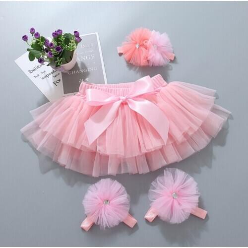 3 Pcs Baby Girls Tutu Skirt Set Tollder Bloomer Diaper Cover Newborn Outfit Flower Headband Foot Strap Infant Clothing Set