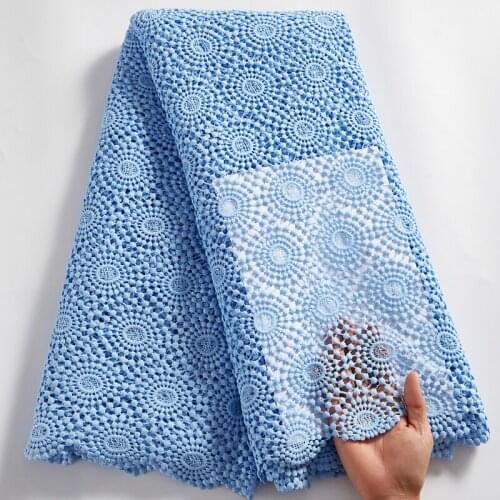 SJD LACE Blue African Guipure Lace Fabric 2021 New Guipure Pattern Sewing Embroifery Fabric 5 Yards Dresses For Womem PartyA2523