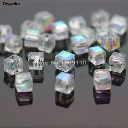 Isywaka 100pcs Cube 4mm White AB Color Square Austria Crystal Beads Glass Beads Loose Spacer Bead for DIY Jewelry Making