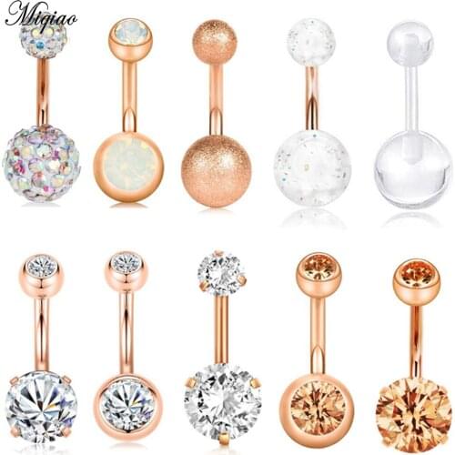 Miqiao Belly Button New Body Piercing Stainless Steel 1Set Rose Gold Umbilical Ornament Piercing Jewelry