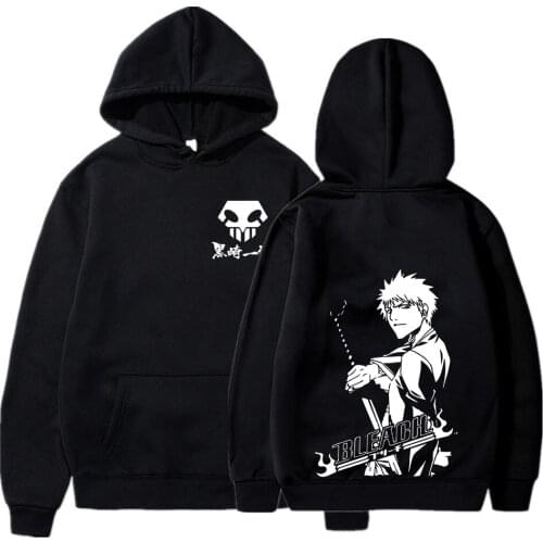 Anime Bleach Kurosaki Ichigo Hooded Sweatshirts Men Women Fashion Cartoon Cool Graphic Unisex Winter Casual Pullover Hoodies