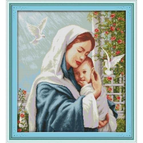 Virgin Mary and Son Son Love Jesus Christian Catholic handmade needlework embroidery cross stitch Kit paintings