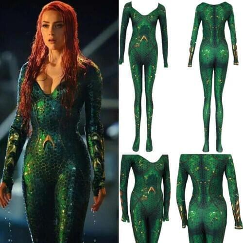 New Women Kids Movie Aquaman Mera Queen Cosplay Costume Zentai Bodysuit Suit Jumpsuits