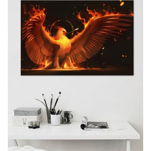 Fire arrow phoenix bird art wings fire birds fantasy flame FM30 home wall modern art decor wood frame poster