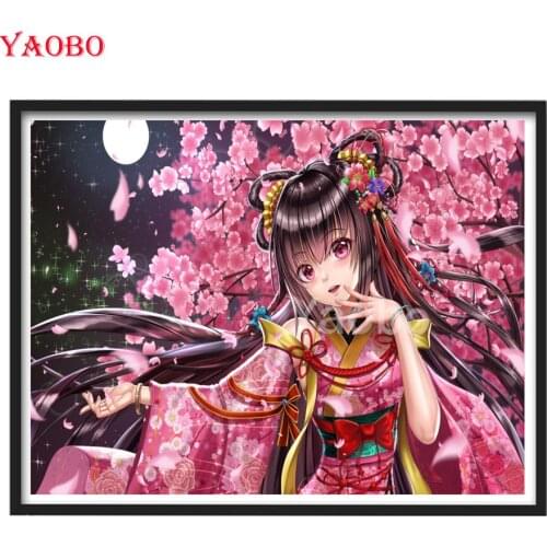 Full Square/Round Diamond Painting Japanese Anime Girl Sakura Scenery 5D Diamond Embroidery Mosaic Cross Stitch Home Decor Gift