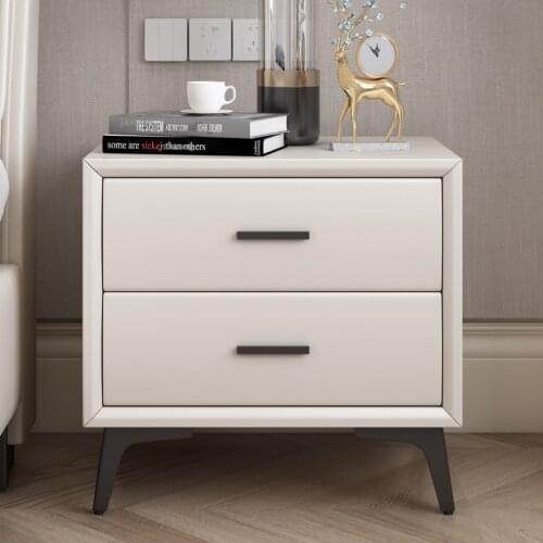 Nordic Solid Wood Dormitory Hotel Bedside Table Simple Modern Bedroom Storage Cabinets Leather Home Small Apartment Nightstands