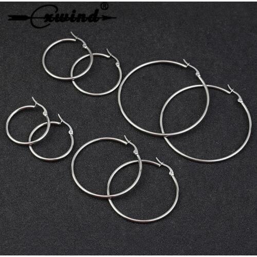 Cxwind Stainless Steel Circle Earrings for Women Geometric Ear Piercing Huggie Earrings Simple Round Jewelry Bijoux Brincos