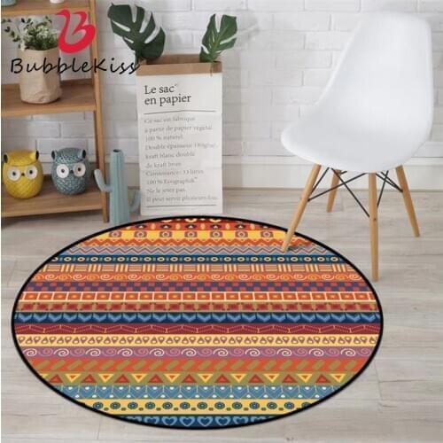 Modern Rugs and Carpets for Home Living Room Colorful Geometric Ethnic Style Pattern Round Carpet Bedroom Rugs for Children Room