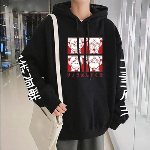 Japan Anime Jujutsu Kaisen Hoodie Streetwear Harajuku Ryomen Sukuna Manga Sweatshirts Men Winter Casual Oversized Black Hoodies