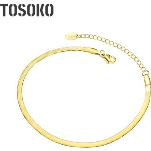 TOSOKO Stainless Steel Jewelry Blade Anklet Fashion Flat Snake Chain For Female BSS086