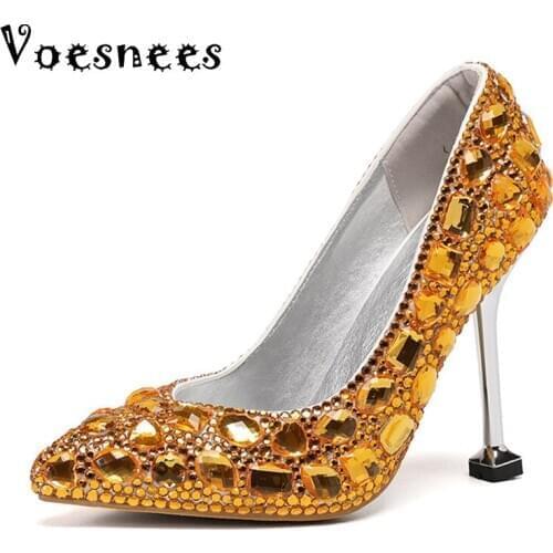 5 Color 2021 HOT Wedding Shoes Pumps High Heel 11CM Bridal Shoes Rhinestones Princess Pumps Show Slim Female Shoes Women Pumps