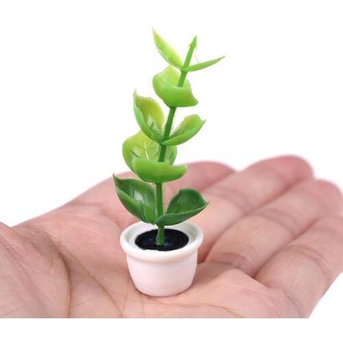 Green Miniature Accessories Mini Plastic Tree Potted Simulation Potted Plants Model Toys for 1:12 Doll House Decoration
