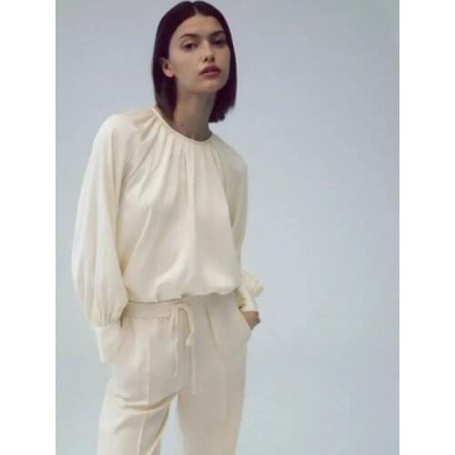 Nlzgmsj Za Women 2021 Blouses Women Long Sleeve Ruffles O Neck Loose Unicolor Thin Back Button Up Clothing 202108