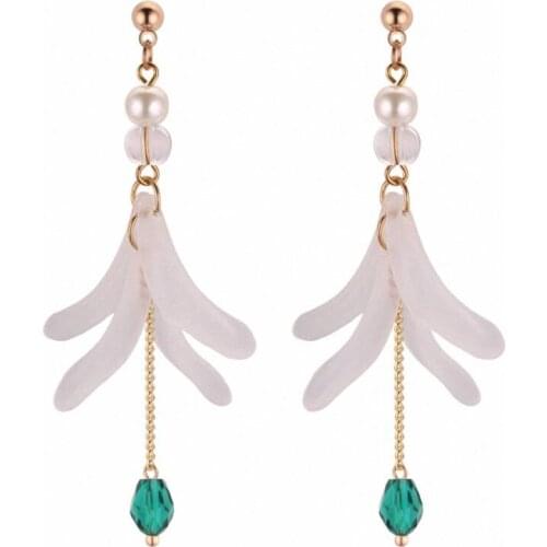 TONGKWOK Bohemia Exaggeration Dangle Earrings For Women Silk Thread Tassel Ball Pearl Petal Long Chandelier Earrings #131998