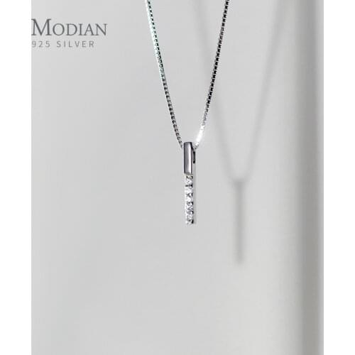 Modian Twinkling Zircon Geometric Rectangle 925 Sterling Silver Pendant for Women Adjustable Necklace Korea Style Fine Jewelry