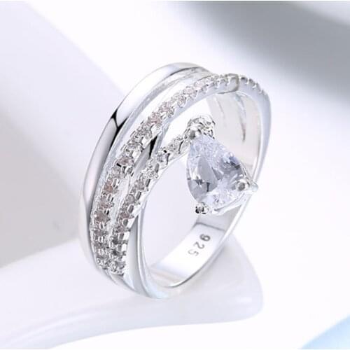 Unique Design Jewelry Silver Color Ring White Cubic Zirconia Gift Party Wedding Rings For Women AR2135