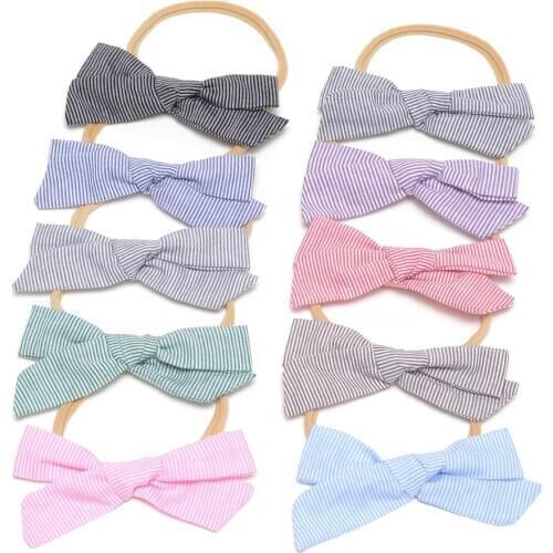 20pcs/lot Stripe Fabric Bow Baby Headband Knotted Bows Headwear Handmade Newborn Head Bands 10 Colors JFNY142