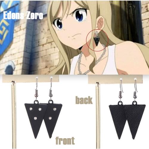 2021 Edens Zero Rebecca Bluegarden Cosplay Earrings Black Triangle Crystal Drop Earrings for Women Jewelry Accessories