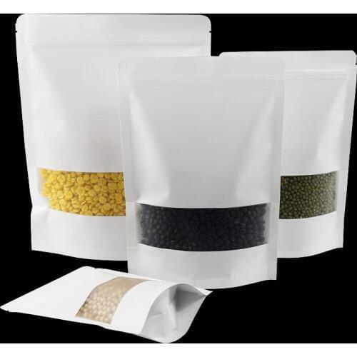 3.9''x5.9'' (10x15cm) White Kraft Paper W/ Clear Window Stand Up Pack Bag For Storage Food Nuts Resealable Ziplock Doypack Pouch