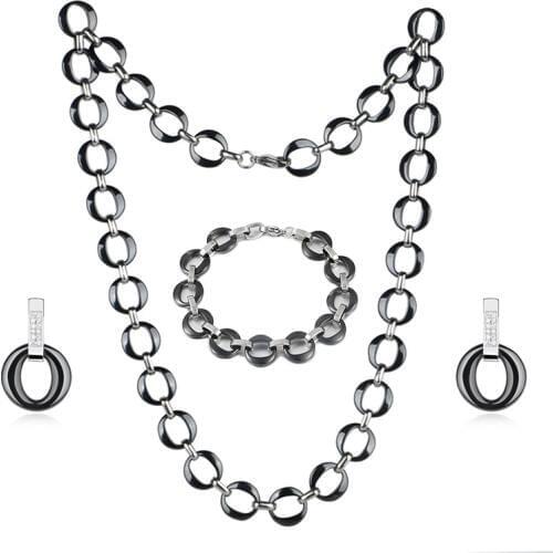 3PCS/Set Cute Ceramic Set Element Stud Earrings Necklace Ceramic Round Bracelet Jewelry For Women Fashion Girl Gif