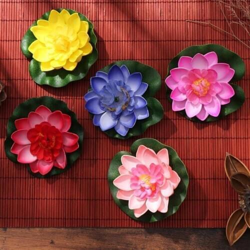 5 pcs Artificial Floating Water Lily Lotus Flower Pond Tank Plant Ornament Home Garden Pond Decoration Pink Red Yellow Blue