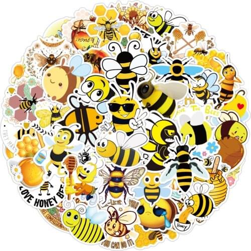 50/100Pcs Creative Yellow Graffiti Sticker Cartoon Flower Little Bee Stickers Cute Honey Insect Animal Decals Gift Guitar Toys