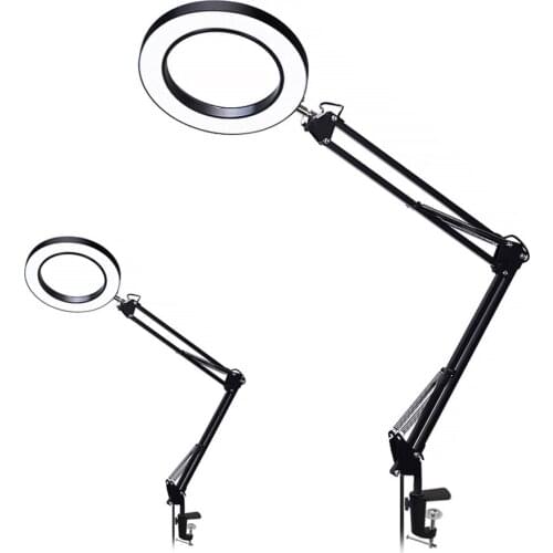 5X Foldable LED Magnifying Glass Lamp Clip-on Flexible Desktop Magnifier Loupe Arm Welding Magnifier for Reading Lighting Tools