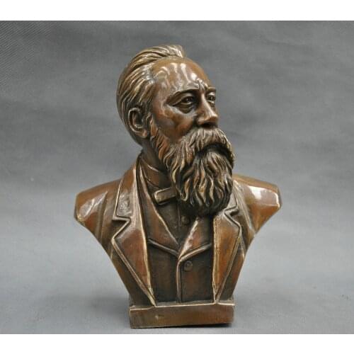 7" China Pure Bronze Communist Friedrich Von Engels Bust Statue