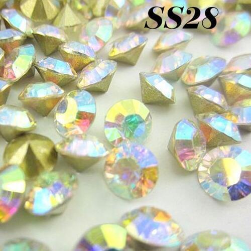 Free shipping SS28 6.0-6.2mm Crystal AB 144pcs Resin rhinestones Pointback,Resin Stones Pointed back for DIY Decoration