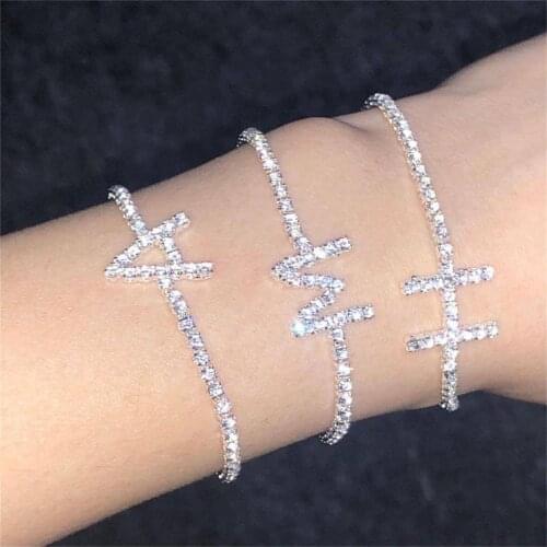 Full Rhinestone 26 Letter Creative Womens Bracelet Simple Rhinestone Shiny Crystal Personality Bracelet Jewelry Accessories