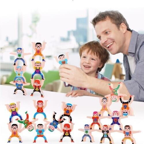 Children Educational Hercules Acrobatic Troupe Wood DIY Building Blocks Stacking Balance Parent-Child Interactive Kids Toy