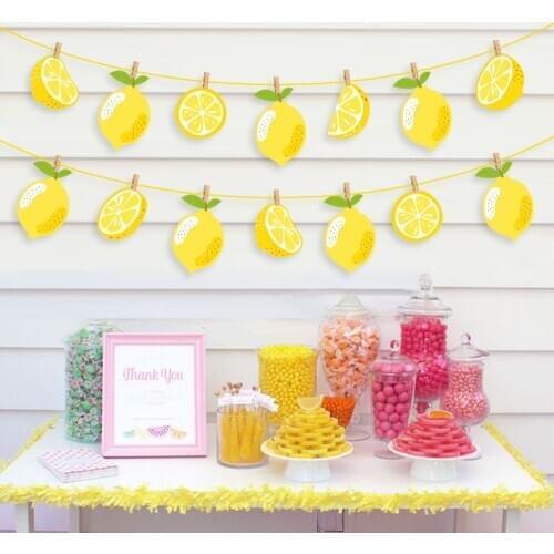 Baby Shower DIY Lemon Banner Wall Hanging Bunting Kids Party Favors Fresh Lemon Happy Birthday Party Decorations
