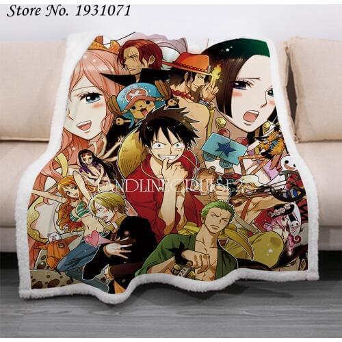 Popular Anime One Piece 3D Printed Fleece Blanket for Beds Thick Quilt Fashion Bedspread Sherpa Throw Blanket Adults Kids 07