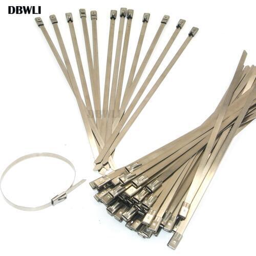 100Pcs 304#Stainless Steel Cable Ties 4.6mm Heavy Duty Self-Locking Cable Zip Tie Multi-Purpose Metal Exhaust Wrap Locking Ties