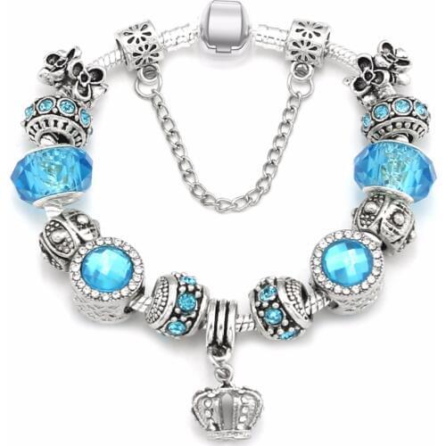 KEORMA retro heart-shaped crown pendant small jewelry bracelet silver ladies original safety chain jewelry
