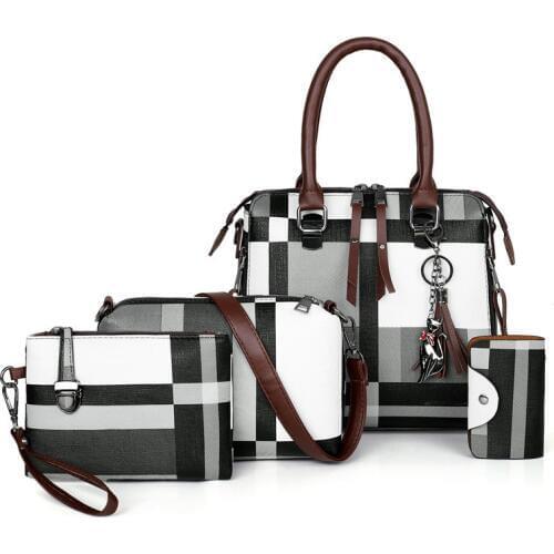 Luxury Handbags Plaid Women Bags Designer 2019 Tassel Purses Handbags Set 4 Pieces Bags Composite Clutch Female Bolsa Feminina