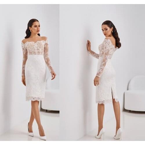 Short Wedding Dresses Boat Neck 2021 White ivory Bridal Dress White Bride Gowns High quality Satin Wedding Party Dress