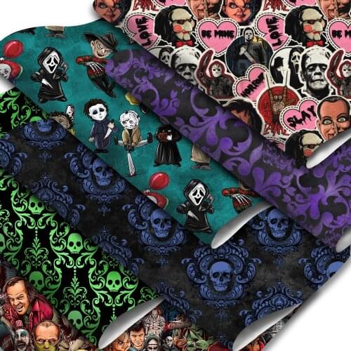 Halloween Theme Faux Leather Sheets Skull Bat Ghost Printed Synthetic Leather Fabric 20x33cm for DIY Earrings Hair Bows Crafts