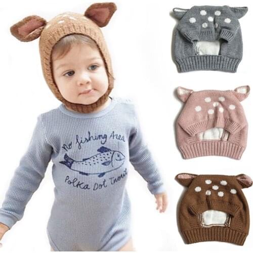 Cute Deer Ears Baby Hat Cap Winter Soft Knitted Baby Boy Girl Hat Beanie Bonnet Children Kids Hat Newborn Baby Winter Hat muts