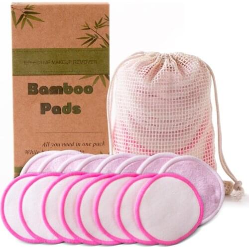 Reusable Makeup Remover Pads 16Pack with Washable Organic Bamboo or Eco-Friendly Velvet Cotton Cosmetic Puff for Face Skin Clean