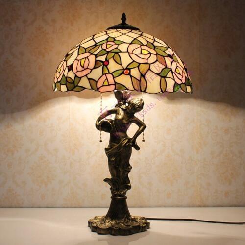 16inch Fashion tiffany table Lamp colorful glass red rose Bedroom Bedside Living Room Lights Decoration Lamps