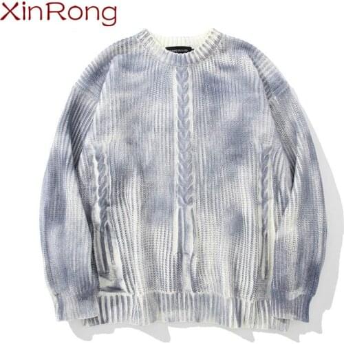 Youth tie-dye sweater 2021 new mens Harajuku dark wind loose trend national tide brand sweater mens streetwear college popular
